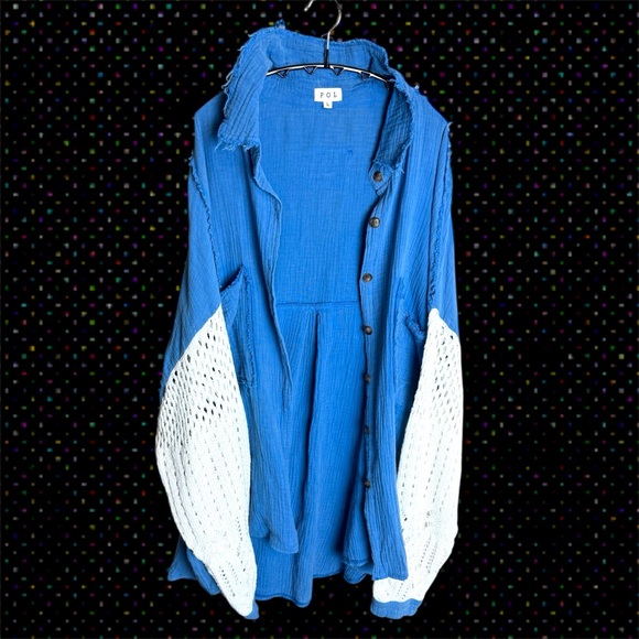 POL Blue Raw Edge Textured Shirt - Picture 4 of 12